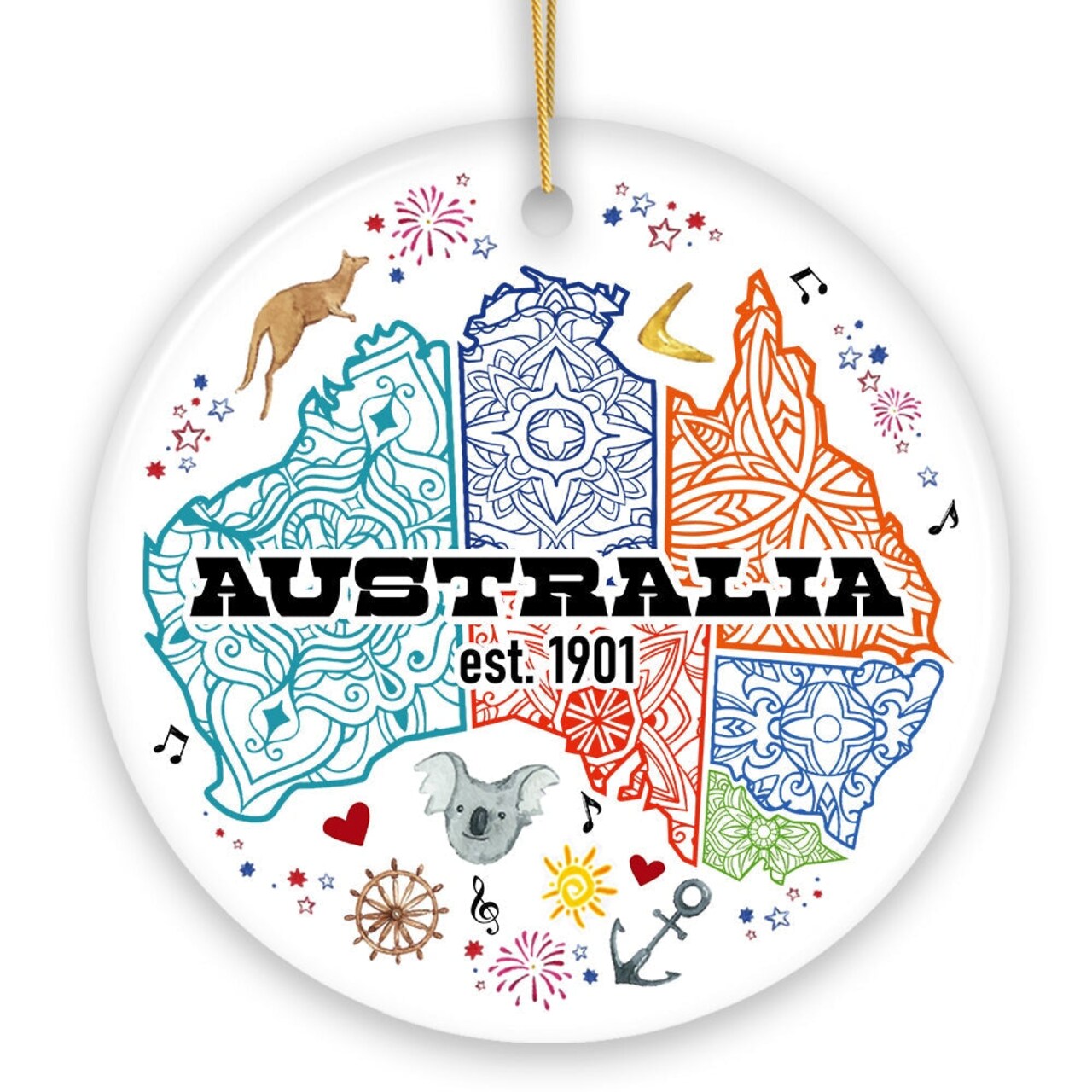Vibrantly Unique and Stylish Australia Continent Map Ornament, Christmas Souvenir